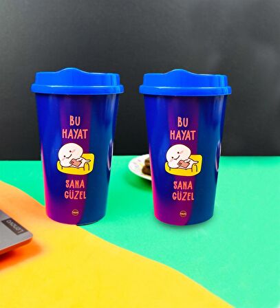 2'Li Motto Tasarımlı Plastik Kahve Bardağı