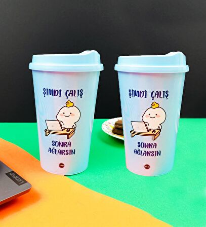 2'Li Motto Tasarımlı Plastik Kahve Bardağı