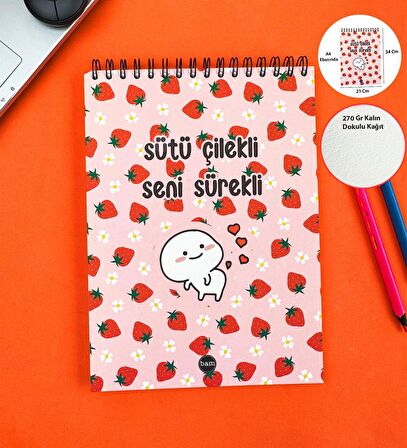 Sütü Çilekli 30x21Cm A4 Sketch Book - Eskiz Defteri - 270 Gr - 34 Yaprak