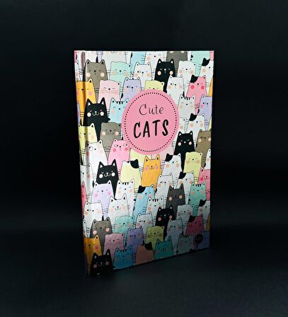 Metal Kapaklı Sevimli Kedi Tasarımlı Lastikli Defter