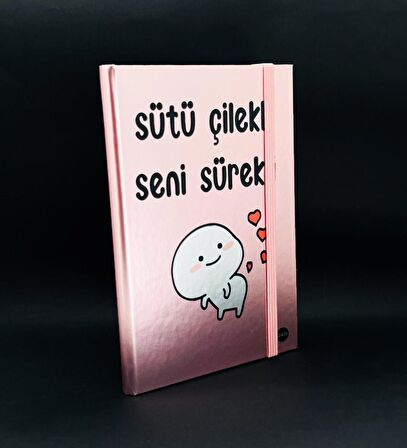 Metal Kapaklı Sütü Çilekli Tasarımlı Lastikli Defter