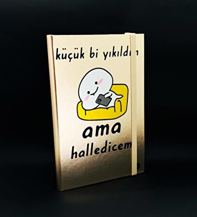 Metal Kapaklı Küçük Bi Yıkıldım Tasarımlı Lastikli Defter