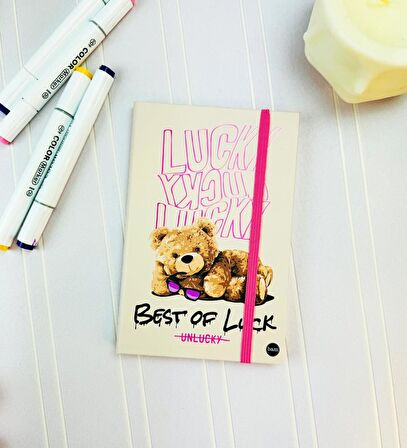 Şanslı Ayı Tasarımlı Lastikli Defter