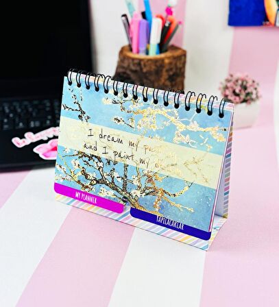 Van Gogh Badem Çiçeği Tasarımlı Yeni Nesil Masa Üsü Planner 2 Sayfa Sticker
