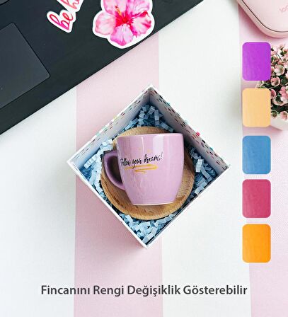 Özel Kutulu Follow Your Dreams  Ahşap Tabaklı Türk Kahvesi Fincanı
