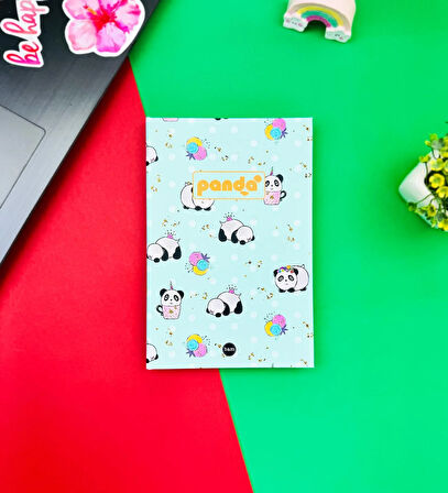 Panda Pattern Yeşil Tasarımlı Lastikli Defter