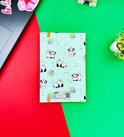 Panda Pattern Yeşil Tasarımlı Lastikli Defter