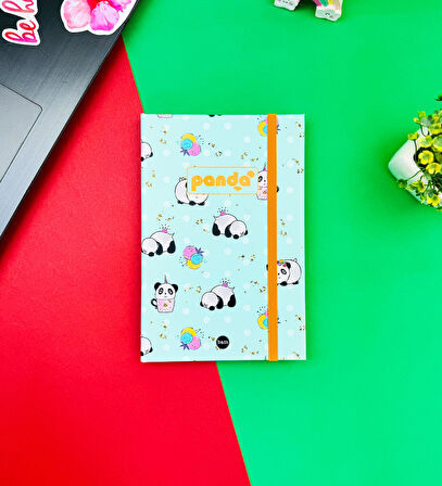 Panda Pattern Yeşil Tasarımlı Lastikli Defter