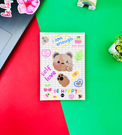 Bear Self Love Tasarımlı Lastikli Defter