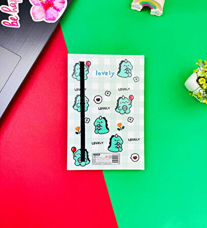 Dino Lovely Kawai Tasarımlı Lastikli Defter