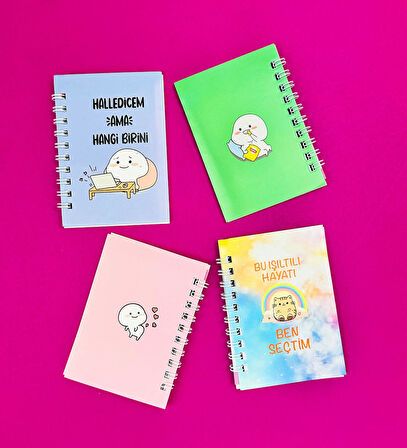Mini 4'lü Mottolu Spiralli Defter 