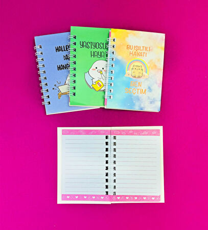 Mini 4'lü Mottolu Spiralli Defter 