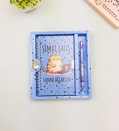 Sevimli Desenli Kilitli Defter ve Kalem Seti