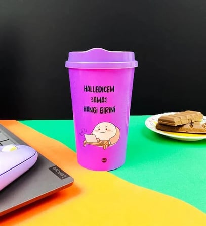 4'Lü Motto Tasarımlı Plastik Kahve Bardağı