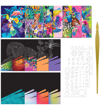 Artmaker Neon Nature Kazımalı Boyama Seti – 16 Panel, Şablon ve Kalemli Scratch Art Seti