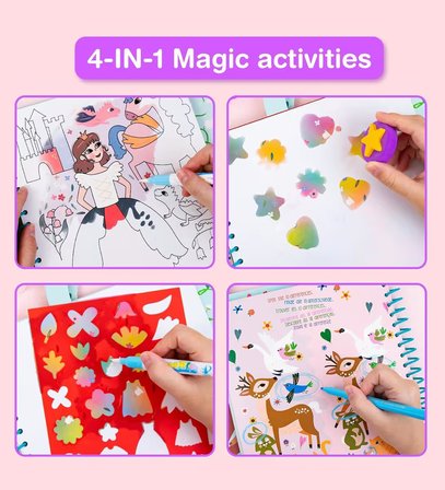 Magic Water Painting – Su ile Boyama ve Aktivite Kitabı (4'ü 1 Arada) – Masal Temalı