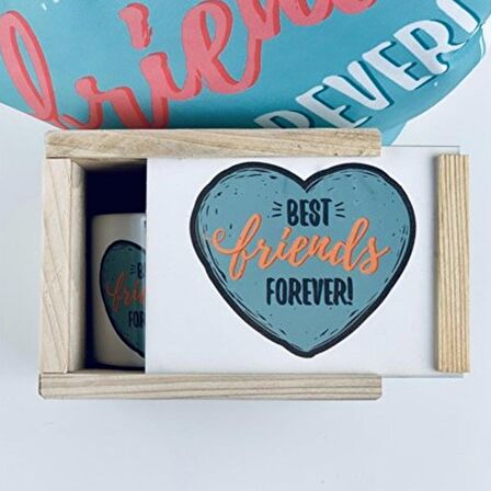 Ahşap Kutusunda Best Friends Tasarım Kupa Bardak