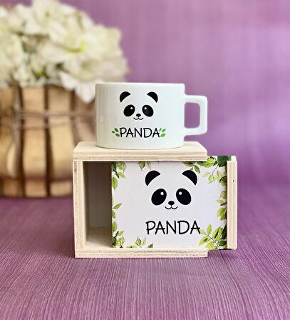 Ahşap Kutusunda Sevimli Panda Kupa Bardak