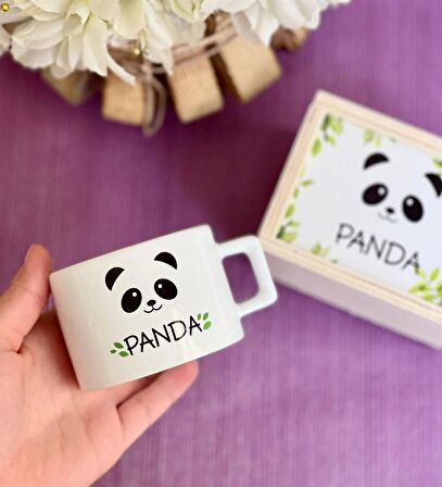 Ahşap Kutusunda Sevimli Panda Kupa Bardak