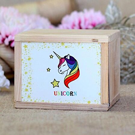 Ahşap Kutusunda Unicorn Tasarımlı Kupa Bardak