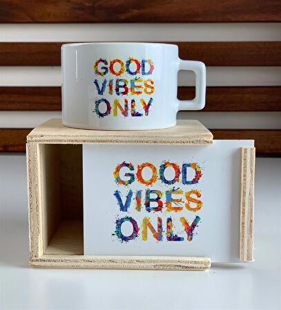 Goods Vibes Only Ahşap Kutulu Kupa Ve Defter Seti