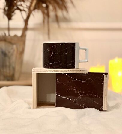 Siyah Mermer Tasarımlı Kutulu Kupa 