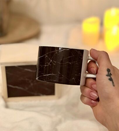 Siyah Mermer Tasarımlı Kutulu Kupa 