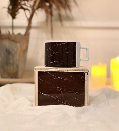 Siyah Mermer Tasarımlı Kutulu Kupa 