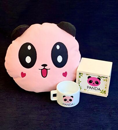 Pembe Panda Tasarımlı Kutulu Kupa Ve Yastık Set