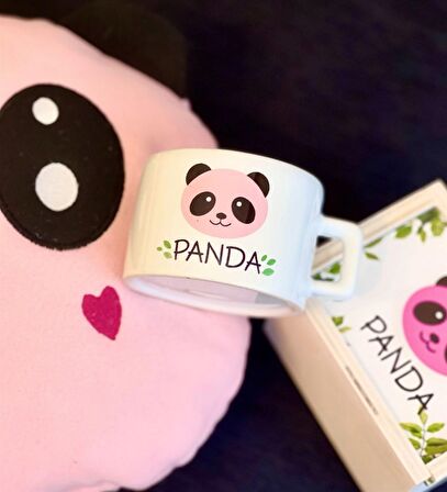 Pembe Panda Tasarımlı Kutulu Kupa Ve Yastık Set