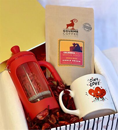 One Love French Press & Filtre Kahveli Sevgiliye Hediye Seti