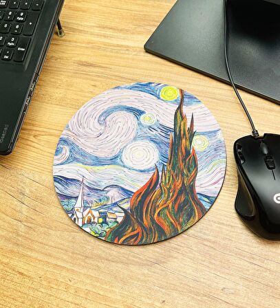 Van Gogh Yıldızlı Gece Tasarımlı Oval Mouse Pad	