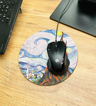 Van Gogh Yıldızlı Gece Tasarımlı Oval Mouse Pad	