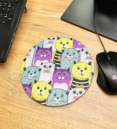 Sevimli Kedi Tasarımlı Oval Mouse Pad	