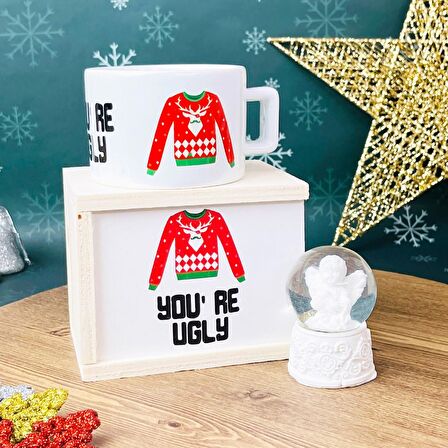  You're Ugly Yılbaşı Tasarımlı Kutulu Kupa Ve Mini Beyaz Melek Kar Küresi Set