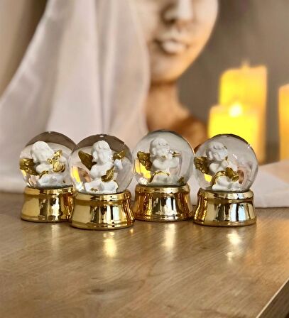 Gold Kupa Dilek Şişesi Elmas Lamba Baston Şeker Ve Altınyaldızlı Melek Kar Küresi Yılbaşı Seti