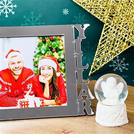 Mutlu Yıllar Fotoğraf Standlı Mdf Çerçeve Ve Mini Melek Kar Küresi Set 