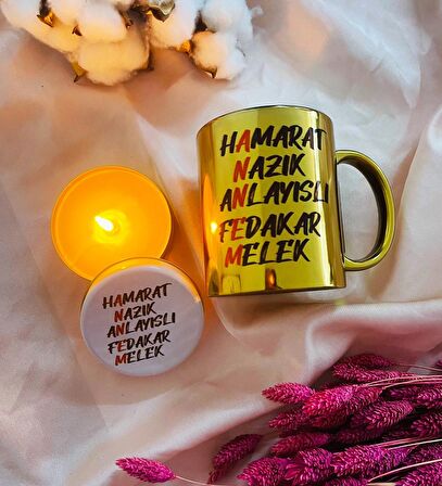 Anne Tasarımlı Kokulu Mum Ve Gold Kupa Set 