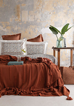 ÇİFT KİŞİLİK TRIKOLU BATTANIYELI SET STAMPINO TERRACOTTA - NEVRESIM