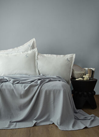 ÇİFT KİŞİLİK NAKIŞLI LUKS PIKE SET PURE INDIGO - NEVRESIMLI PIKE TAKIMI