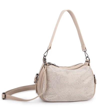 Nas Bag Kadın Omuz ve Çapraz Çanta Çok Gözlü Şık Tasarım (28x18 cm) Kum Taşlı