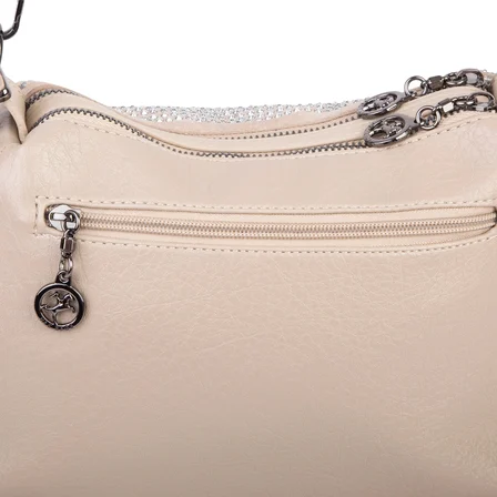 Nas Bag Kadın Omuz ve Çapraz Çanta Çok Gözlü Şık Tasarım (28x18 cm) Kum Taşlı