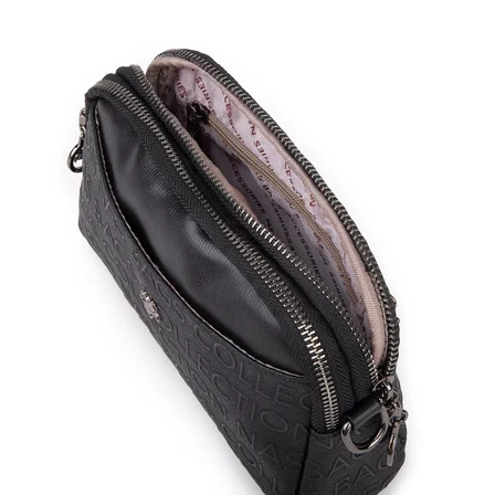 Nas Bag Kadın Mini  Şık Çapraz Çanta Siyah Gofraj