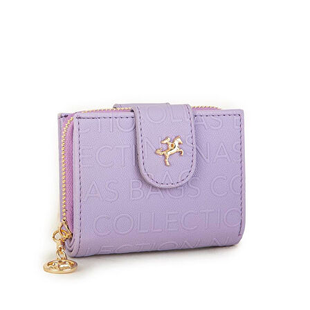 Nas Bag Kadın Çift Kapaklı Mini Cüzdan  Lila Gofraj
