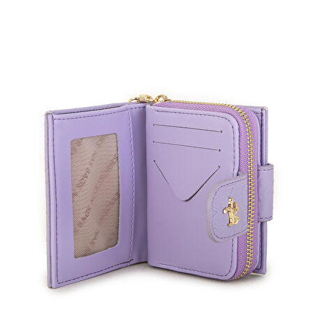 Nas Bag Kadın Çift Kapaklı Mini Cüzdan  Lila Gofraj