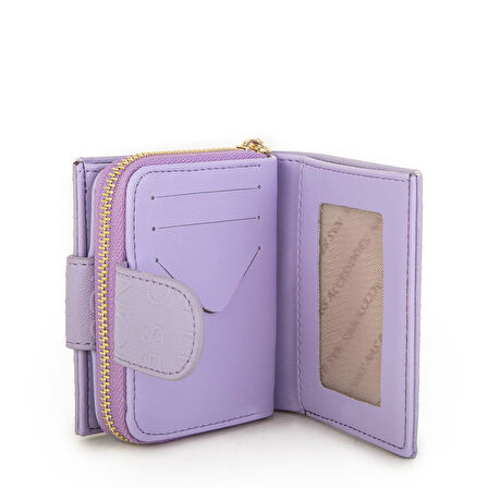 Nas Bag Kadın Çift Kapaklı Mini Cüzdan  Lila Gofraj