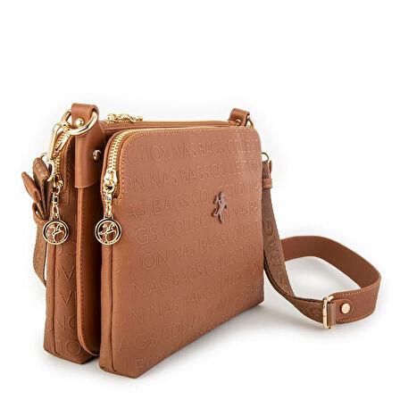 Nas Bag Kadın Çapraz Çanta Taba Gofraj