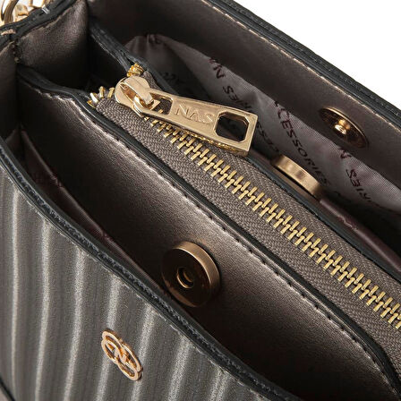 Nas Bag Kadın Mini Omuz ve Çapraz Çantası  Gri Cosmos(eni ;19 cm ,boy;19 cm)
