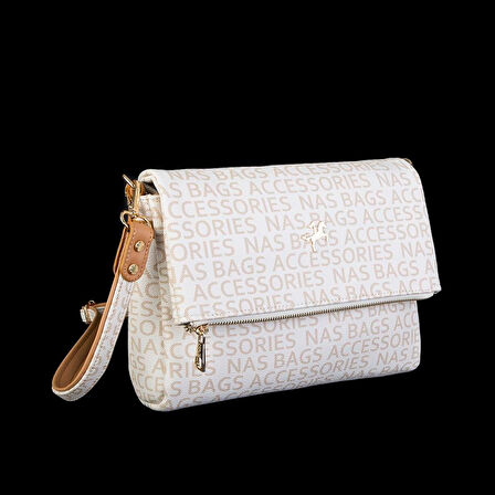 Nas Bag Kadın Çapraz Çanta Krem Camel Yazili