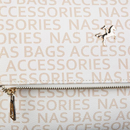 Nas Bag Kadın Çapraz Çanta Krem Camel Yazili